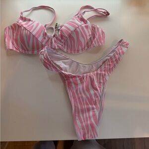 Pink and White Zebra Print Bikini Set